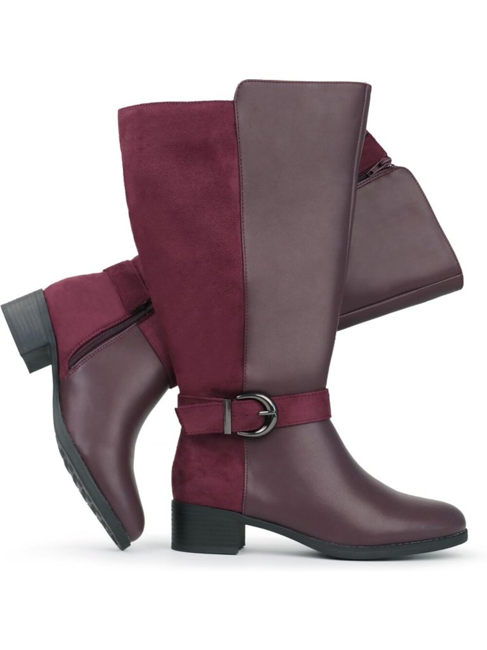 Women's Burgundy Thermoplastic Elastomers Wide Calf Side Zipper Knee High Boots
